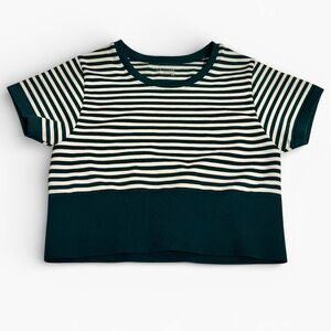 Aerie Green and White Striped Crop Tee